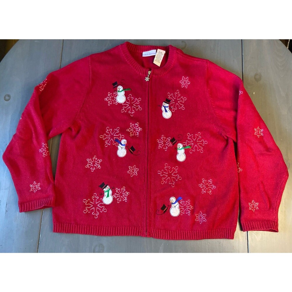 Croft & Barrow Red Snowman Zip-Up Christmas Sweater Six Xl Gradmacore